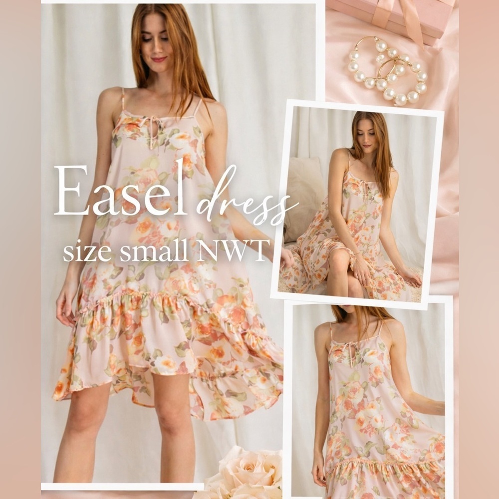 Easel Floral Print Cami Dress Size S NWT Ruffle High Low Hem